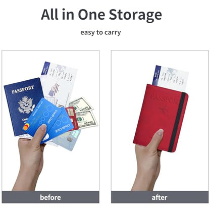 KAOBAN RFID Blocking Passport Holder & Boarding Pass Travel Wallet - color: Red