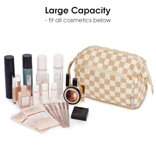 Narwey Travel Makeup Bag Toiletry Bag, Wide Open Cosmetic Bag for Women - color: C-Light Checkerboard, size: Small