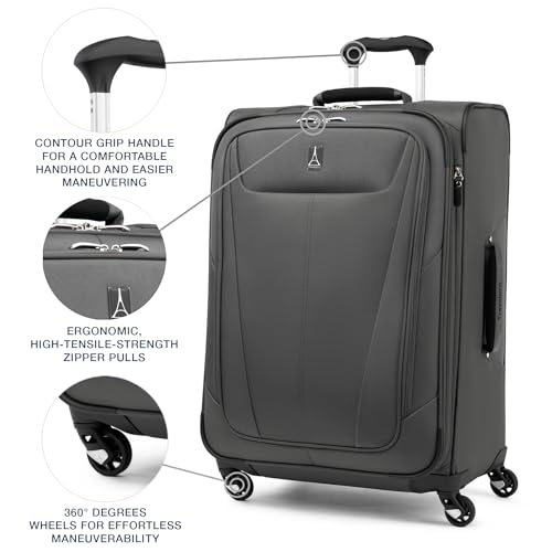 Travelpro Maxlite 5 Softside Checked Luggage Spinner, Grey, 25-Inch - color: Shadow Grey, size: Checked-Medium 25-Inch