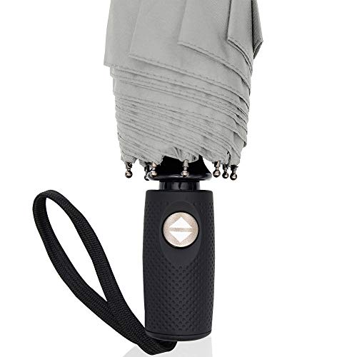 RainPlus Windproof Travel Umbrella - Compact, Automatic, Folding and Portable - Umbrellas For Rain for Men and Women - Car, Backpack, Purse, Strong & Wind Resistant - color: Gray