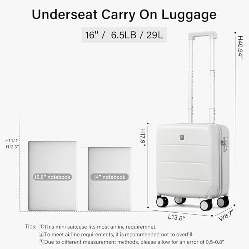Hanke Underseat Carry On Luggage with Wheels, Hardside Small Suitcase - color: Smoke White, size: 16 Inch