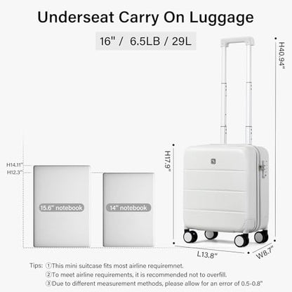 Hanke Underseat Carry On Luggage with Wheels, Hardside Small Suitcase - color: Smoke White, size: 16 Inch