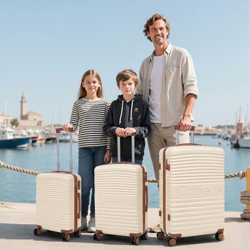 Cobens Luggage Sets 5 Piece, Suitcases with Wheels, 20"/24"/28",Beige - color: Beige, size: 5 Piece Sets (20/24/28/DB/TB)