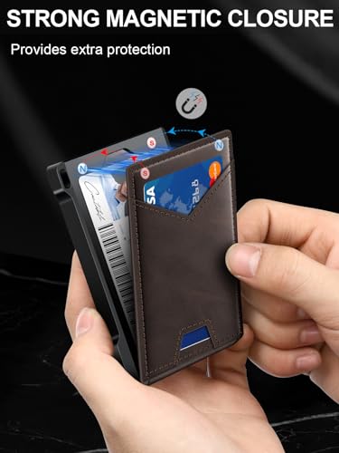 Wallet for Men RFID Wallet with 2 ID Windows & Money Clip, Slim Card Holder - color: Coffee