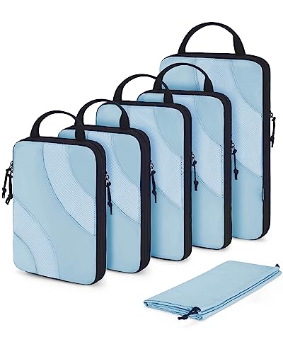 BAGSMART Compression Packing Cubes for Travel - color: Sky Blue, size: Set of 6