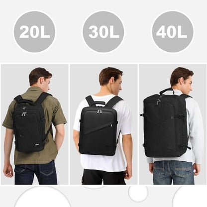Kono Travel Backpack Airline Approved Overhead Bin Personal Item Bag - color: Black, size: Medium