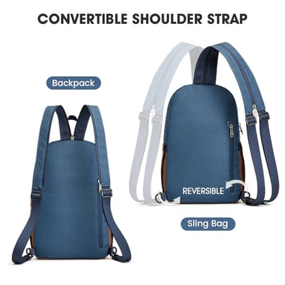 G4Free Small RFlD Crossbody Backpack Convertible Lightweight Mini Sling Bag for Women Men for Travel & Hiking - color: Blue and Brown