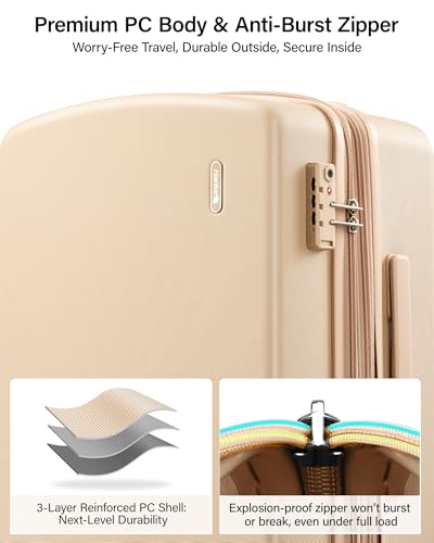Hanke 20 Inch Expandable Carry On Luggage, Hard Shell with Side Hook - color: Cuba Sand, size: 20 Inch EXT