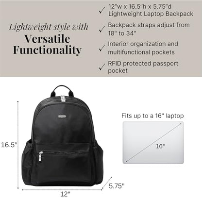 Baggallini Essential Laptop Backpack - 16x12 Inch Travel Backpack with 16" Laptop Sleeve - Lightweight Luggage Backpack - color: Black