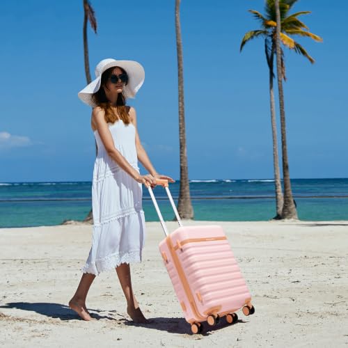 Luggage Sets 7 Piece,Hardside Large Checked Suitcase with Backpack Set - color: Pink, size: 7-Piece Sets