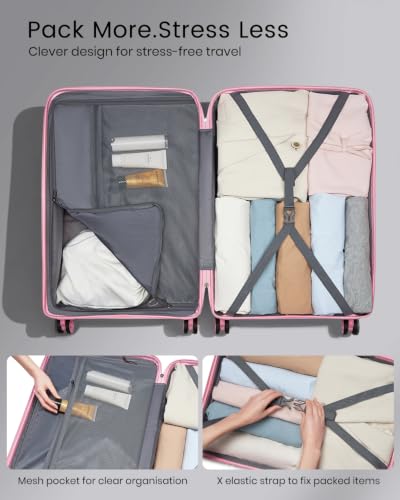 Kono 28 Inch Hard Shell PP Luggage, 4 Spinner Wheels Suitcase, Pink - color: Pink, size: Checked-large 28-inch