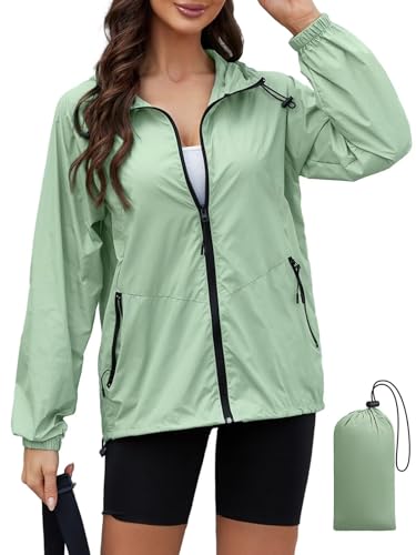 PITINAN Women's Rain Jacket Packable with Hood Lightweight Travel XS-3XL - color: Sage Green, size: Small