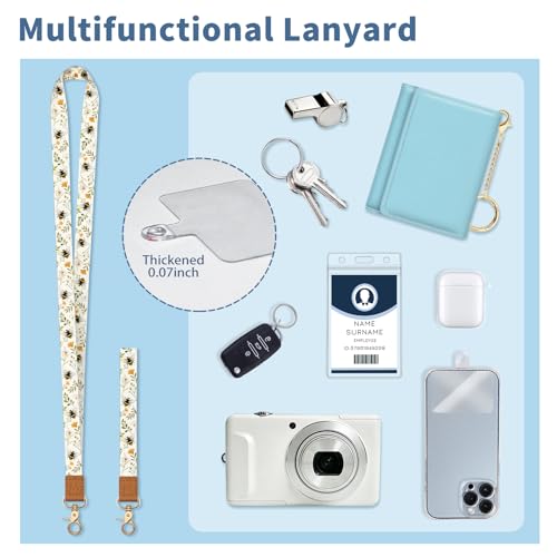Bee Lanyard Wallet with Id Badge Holder Keychain for Card Women - color: Bee Flower