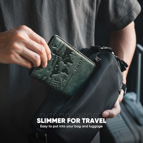 VULKIT Passport Holder Magnetic Closure RFID Blocking Travel Wallet Passport Book Cover Boarding Pass Holder Travel Essentials - color: Green