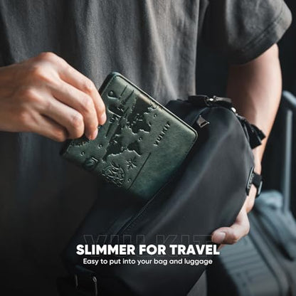 VULKIT Passport Holder Magnetic Closure RFID Blocking Travel Wallet Passport Book Cover Boarding Pass Holder Travel Essentials - color: Green