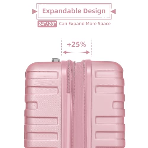 LARVENDER Luggage Sets 6 Piece Expandable Suitcases with Wheels, Pink | Smooth 360° Double Wheels, TSA-approved lock, Lightweight ABS Hardshell, Family Travel, 6-Piece Set, 18/20/24/28/DB/TB - color: Pink Blush, size: Hardside-6 Piece Set