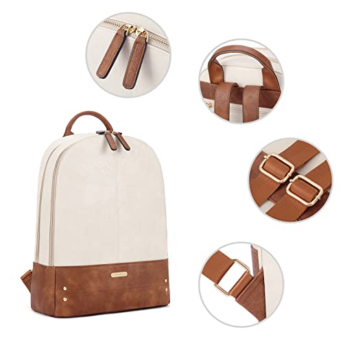 CLUCI Leather Backpack for Women 15.6 inch Laptop Bag Business Work Daypack - color: White With Brown