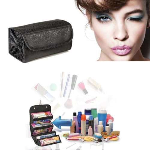 Foldable Hanging Cosmetic Organizer Bag with Multiple Pockets-Travel Toiletry Storage for Makeup, Jewelry, Accessories(Portable & Compact)