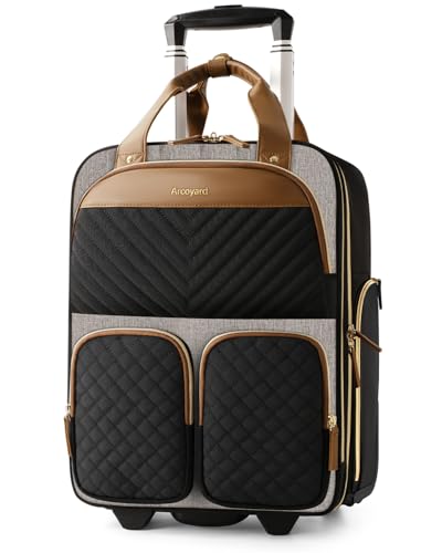 Arcoyard Underseat Carry On Luggage with Wheels, 17.3" Personal Item Bag - color: Grey Brown