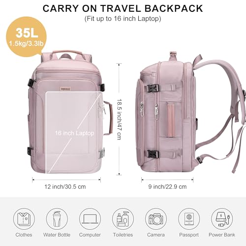 PIJUSHI Travel Backpack 35L Carry On Backpack for Airplanes Fits 16" Laptop - color: Ashen Purple
