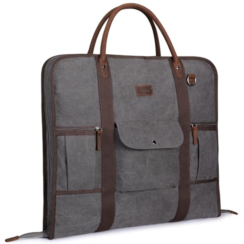 S-ZONE Carry on Garment Bag for Business Travel Canvas Leather Men Suit Cover - color: Grey, size: X-Large