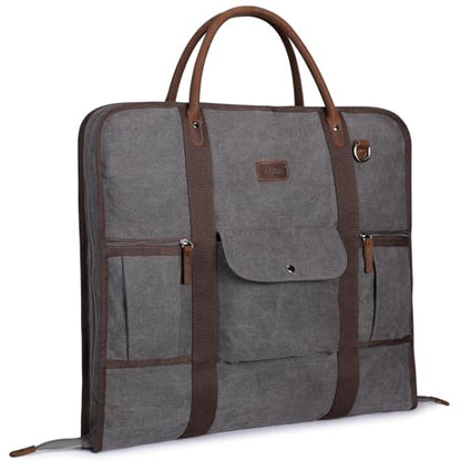 S-ZONE Carry on Garment Bag for Business Travel Canvas Leather Men Suit Cover - color: Grey, size: X-Large