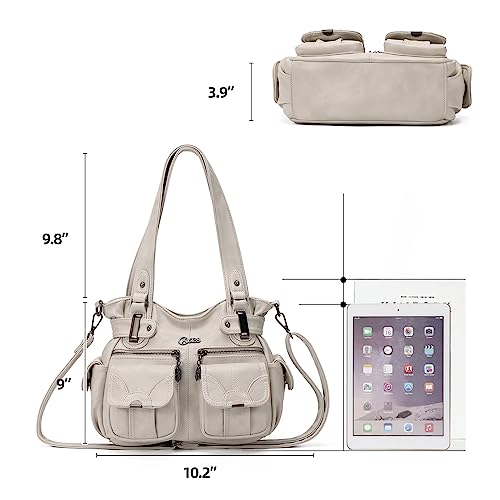 KL928 Women's Shoulder Purse Large Hobo Tote PU Leather Multi-Pocket Bag - color: Small#light Grey