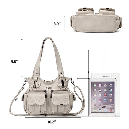 KL928 Women's Shoulder Purse Large Hobo Tote PU Leather Multi-Pocket Bag - color: Small#light Grey