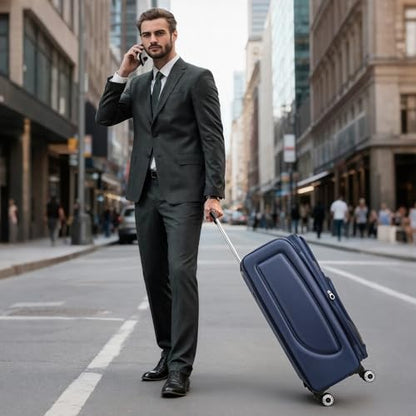 24'' Luggage,Softside Suitcase,w/LOCK,Expandable 15% - color: Navy-Grey, size: Checked-Medium 24-Inch