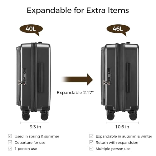 Carry on Luggage Expandable Travel Luggage Top Opening Suitcase with TSA Lock and Usb Built in,Lightweight Rolling Suitcases with Spinner Wheels,PC Hard Shell Suitcases