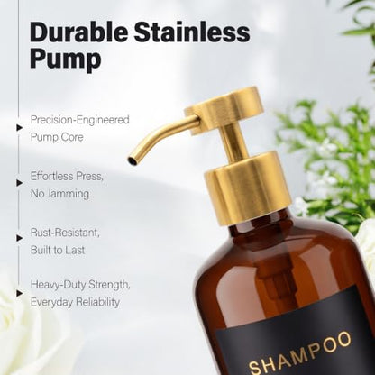 Prus Waso Shower Shampoo Dispenser Set, Amber & Gold - color: Amber & Gold