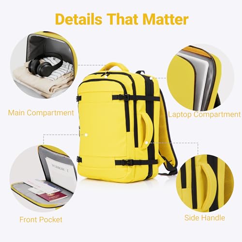 Rosamo 3 Piece Carry On Luggage Set, 20 Inch Front Opening Hardside Suitcase, Spinner Wheels, TSA Lock - color: Yellow