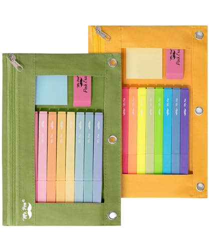 Mr. Pen- Pencil Pouch for 3 Ring Binder, 2 Pack, 10"x6.75", Smooth Zipper - color: Olive and Amber, size: 2 Pack