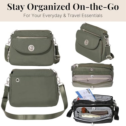 Baggallini Calais Crossbody Bags for Women 10x7 Lightweight Water-Resistant Travel Purse, RFID & Interior Organization - color: Thyme
