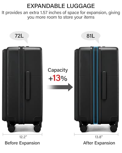 Hanke 24 Inch Expandable Checked Luggage, Medium Trunk Luggage - color: Jet Black, size: Expandable 24 Inch