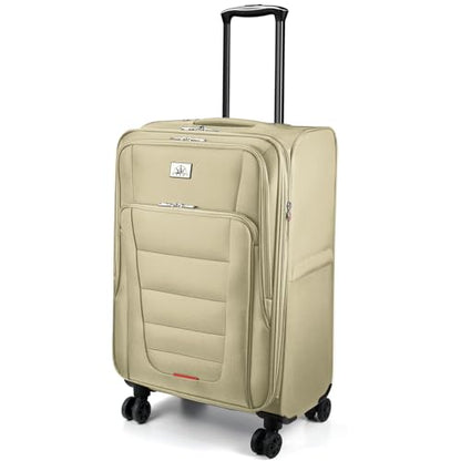 Verdi Softside Expandable 24 Inch Luggage with Spinner Wheels Lightweight Suitcase (Khaki, Checked-Large 24-Inch) - color: Khaki, size: Checked-Large 24-Inch