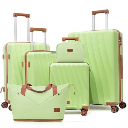 Eeeza Luggage Sets 6 Piece Suitcases (LightGreen,16"/20"/24"/28") - color: Light Green, size: 6 Piece Sets (16/20/24/28/DB/TB)