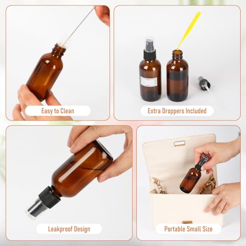 2 oz Amber Glass Spray Bottles 24 Pack, Leakproof with Durable Refillable - color: 24 Pack, size: 2 Ounces (Pack of 24)