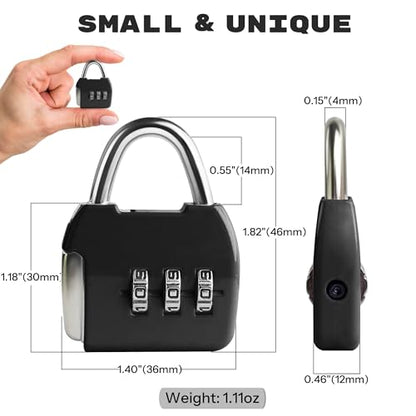 Small Combination Lock, 3 Digit Combo Luggage Locks, Travel Lock with Code, Small Padlocks for Suitcase, Backpack, Zipper, Bag, Tool Box, Diary, Mini Locker (Black+Blue, 2-Pack) - color: Black+Blue
