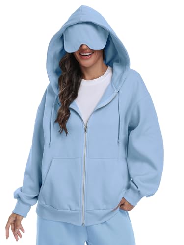 SeSe Code Unisex Zip Up Hoodie With Eye Mask Airplane Mode Travel Hoodies - color: Blue, size: Large