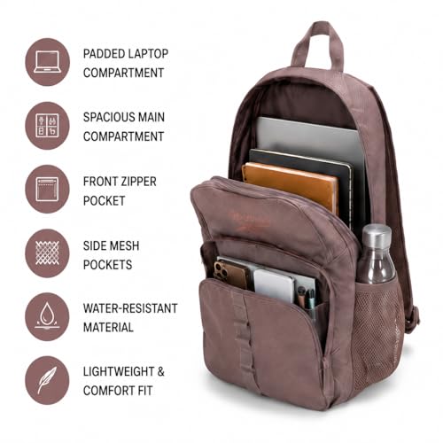 Reebok Travel Backpack Water Resistant Everyday Bag with Laptop Sleeve - color: Santa Fe Latte/Rose Gold