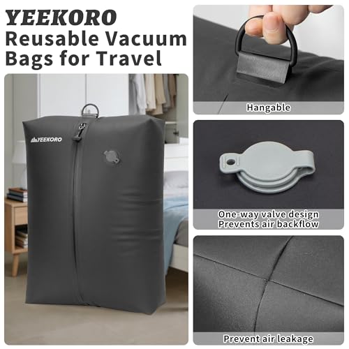Vacuum Bag for Travel,IPX8 Waterproof Reusable Compression Bags - color: Deep Black, size: 2 PC -With Pump