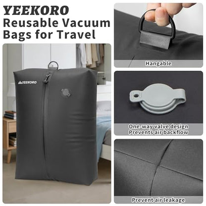 Vacuum Bag for Travel,IPX8 Waterproof Reusable Compression Bags - color: Deep Black, size: 2 PC -With Pump
