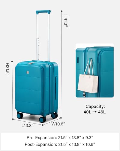 Hanke Hardside Expandable Carry On Luggage, 20 Inch Top Opening Suitcase - color: Caribbean Blue, size: 20 Inch EXT