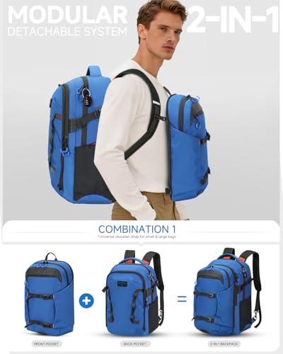 Laptop Backpack for Work, 40L College School Computer Bag with 15L Daypack - color: Blue