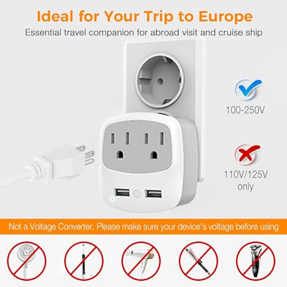 TESSAN European Travel Plug Adapter Converter