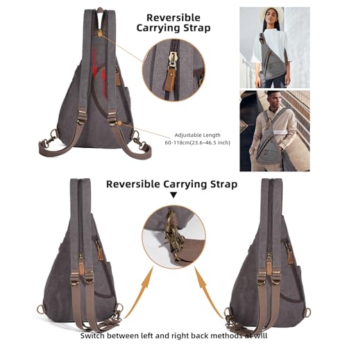KL928 Canvas Sling Bag - Small Crossbody Backpack Shoulder Casual Daypack Rucksack for Men Women(Large Version,Dark Grey) - color: Canvas-d.grey
