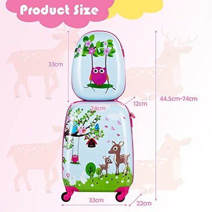 KOTEK Kids Carry On Luggage Set, 16" Hardside Rolling Suitcase with Spinner Wheels, Travel Rolling Luggage for Boys Girls (Deer) - color: Deer
