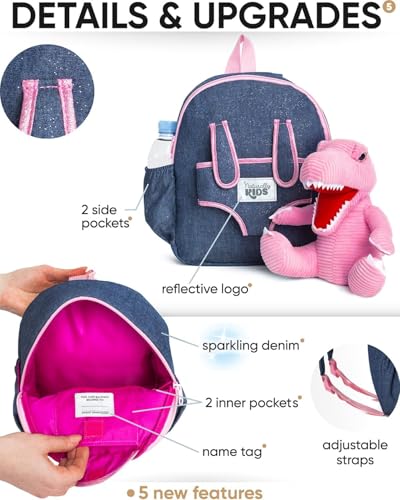 Naturally KIDS Toddler Backpack w. Plush Pink Dinosaur Toy, Gift 5-7 Medium - color: 02 Dinosaur Pink, size: Medium