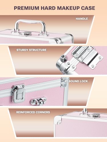 Qislee Makeup Box with Detachable Magnetic LED Mirror, Travel Train Case - color: Icy Pink, size: Small